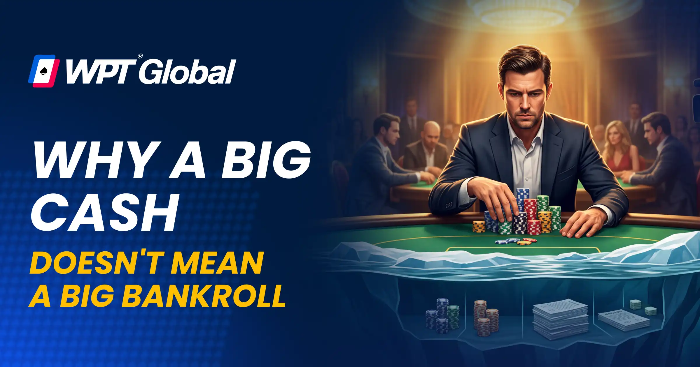 WPT® Global graphic explaining why a big cash game does not mean a big poker bankroll.