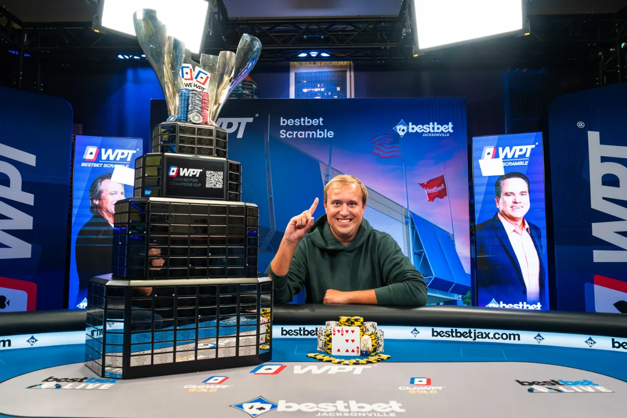 WPT bestbet scramble champion with trophy